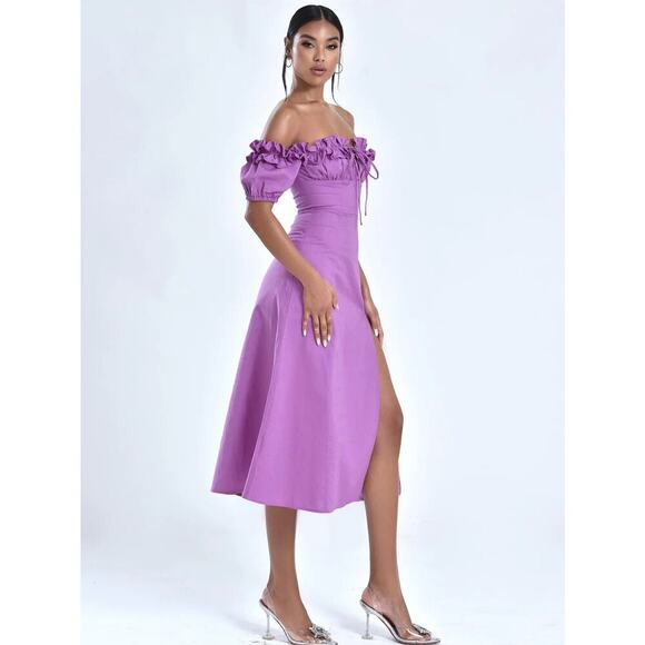 Miss Circle Quinley Lilac Linen Midi Dress - Picture 3 of 15